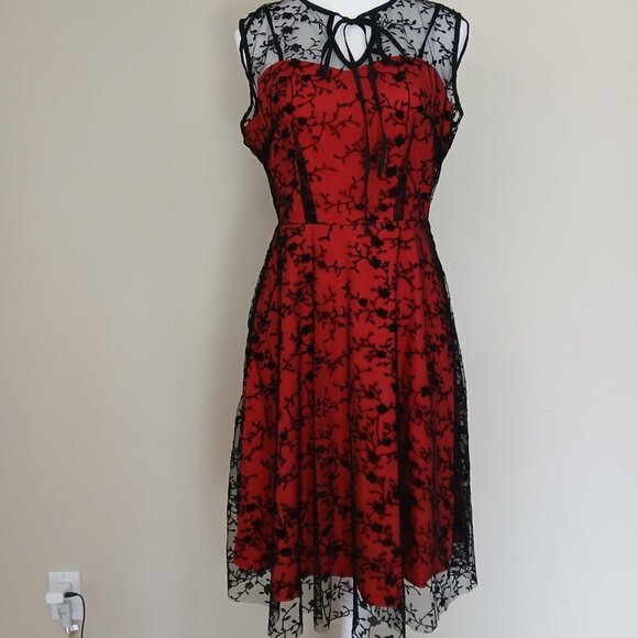 Voodoo Vixen Vintage Floral Flocked 50's Rockabilly Lace Overlay Dress Size S - Picture 3 of 10